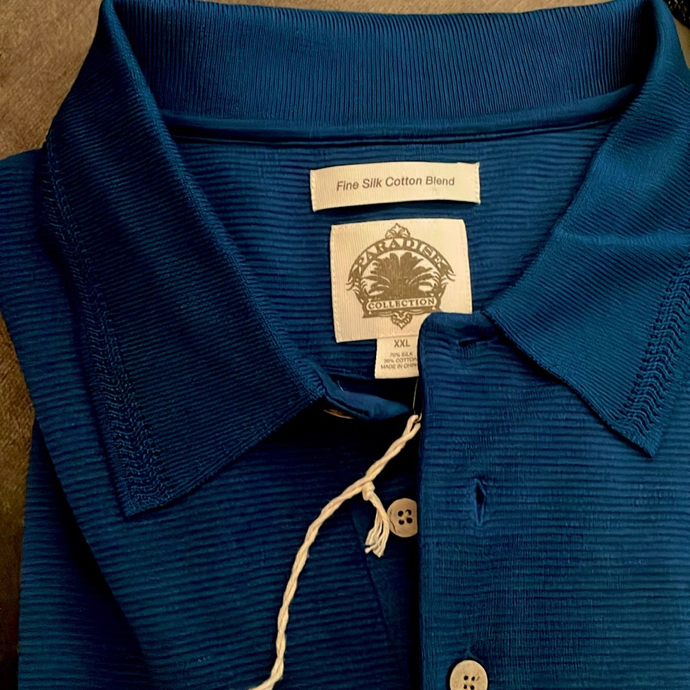 Men’s Silk Blend Polo Shirt Blue Knit by Paradise Collection NWT
